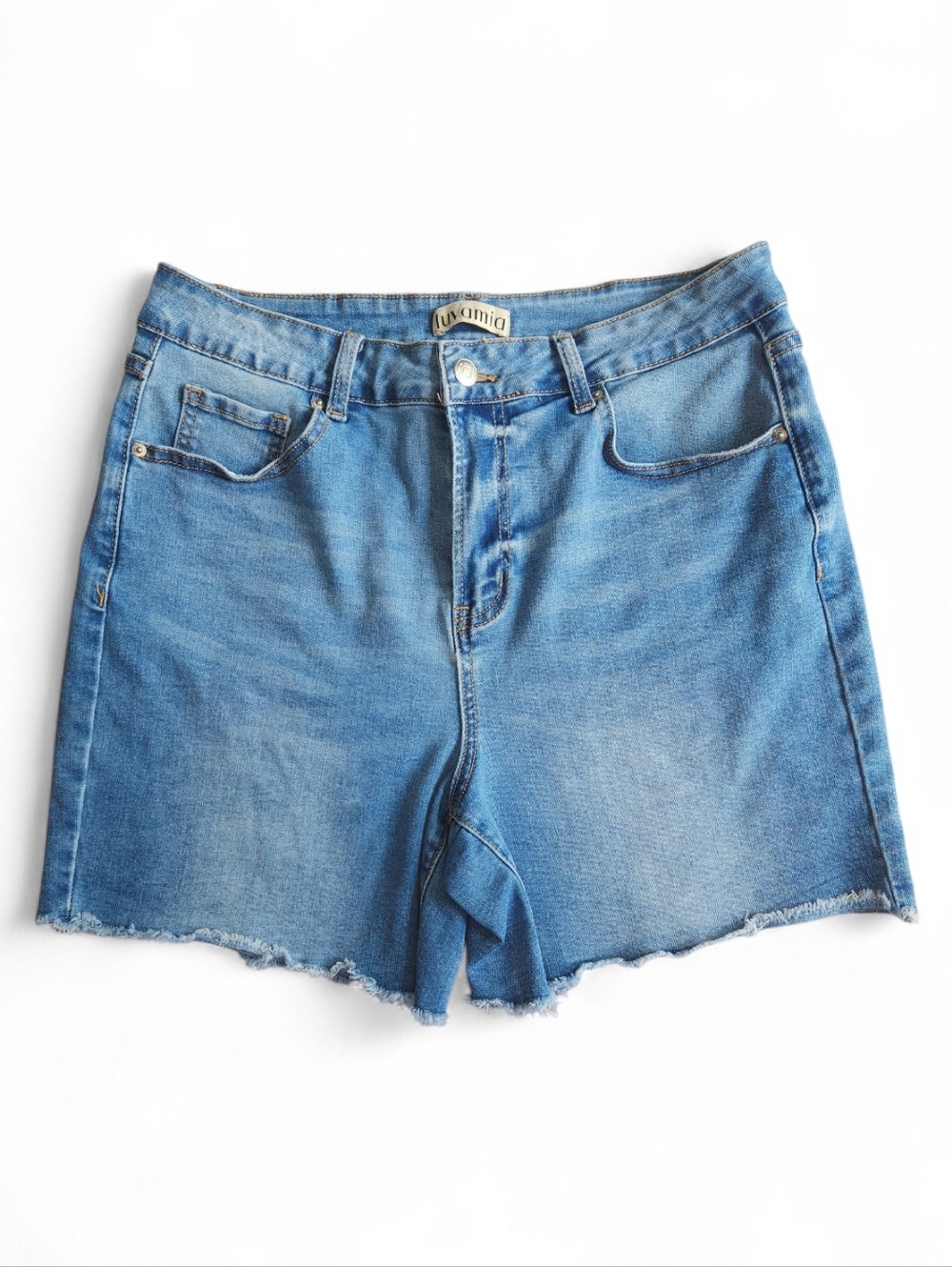 Luvamia Women's Denim Raw Hem Shorts Size L